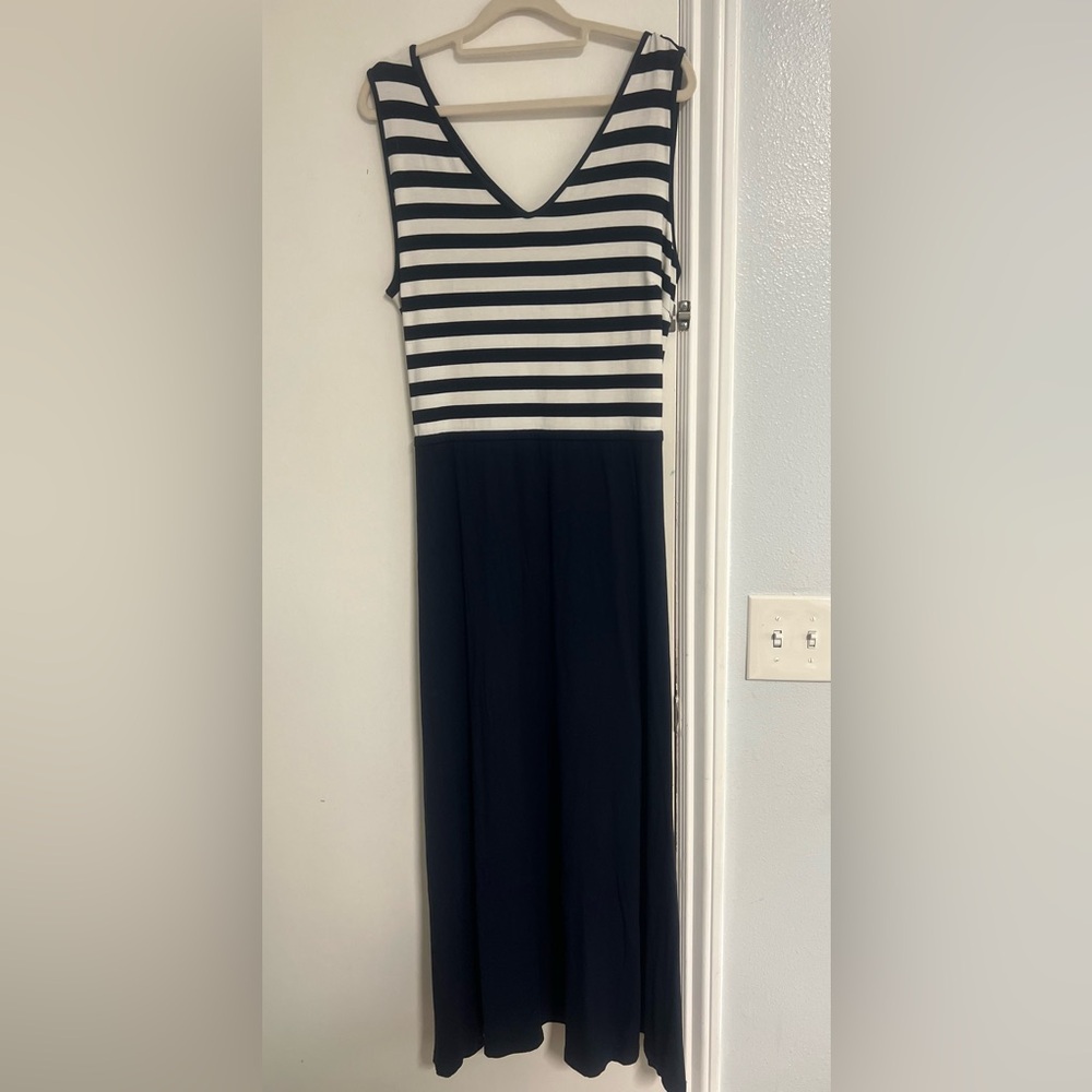 Talbots Navy and White Striped Top